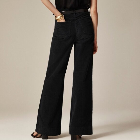 J Crew Wide Leg Corduroy Pants Black High Rise Stretch Size 31 - Picture 8 of 9